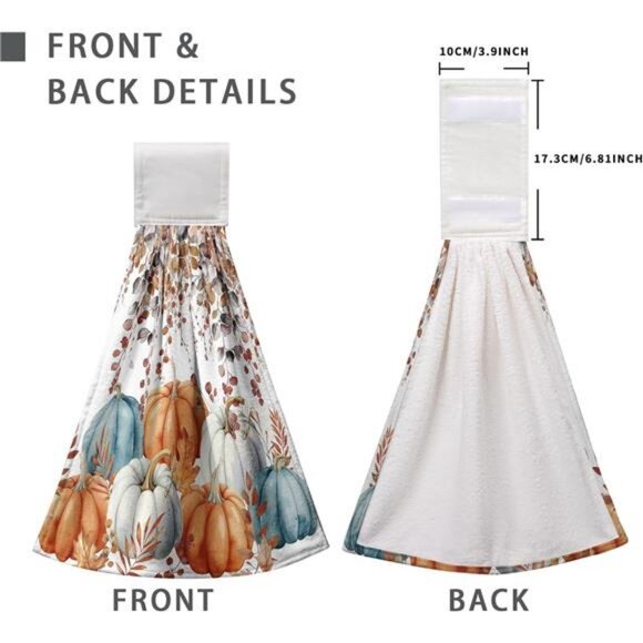 Fall Pumpkins Kitchen Hand Towels with Loop 2 Pcs‎ Autumn Leaves Pumpkin Hanging - Picture 5 of 8